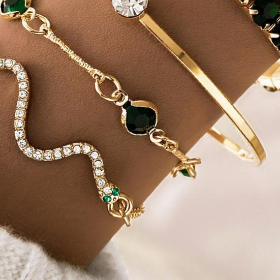 4Pcs/Set Women Bracelet Bangle Hypoallergenic Adjustable Faux Gemstone Rhinestone Snake Bracelet Golden Bangle Fashion Jewelry
