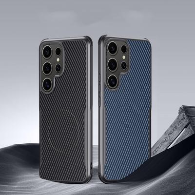 Karbonfibertekstur Myk magnetisk telefonveske for Samsung S25 Ultra S24 Plus S23 TPU Hybrid Silikon Støtsikker slankt trådløst ladedeksel