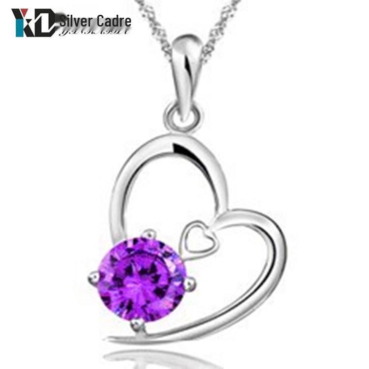 

Heart Necklace with Amethyst Pendant - Korean Style Gift for Women Purple Diamond (Pendant Only, No Chain)