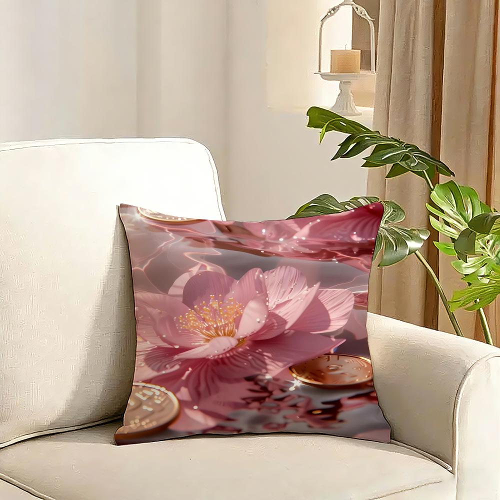 Fashion Lotus Cushion Cover Reversible Plush Pillow Cover Soft Fluffy Home Decor for Sofa Bedroom