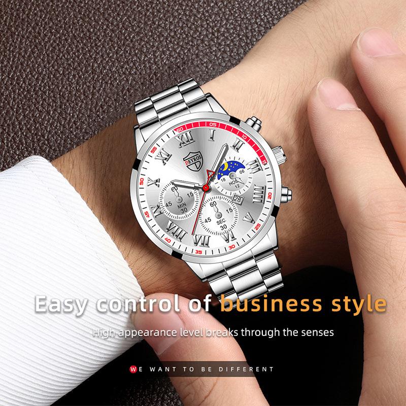 Classic Stainless Steel Watch Men's Calendar Quartz Watch Men's Personality Watch Casual Student Watch Business Watch