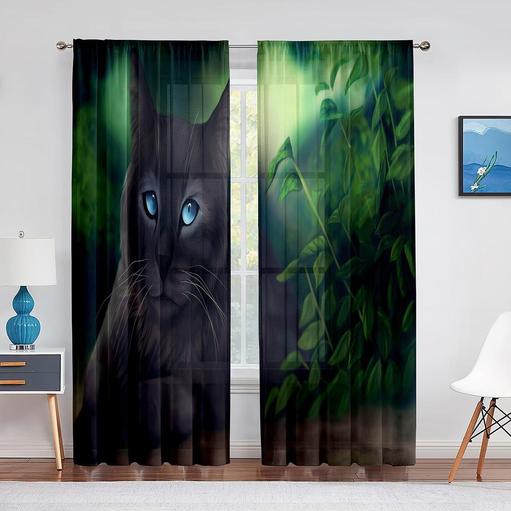 Niedliche Katzen Weltraum Kawaii Kätzchen Tüll Vorhänge für Schlafzimmer Flur Wohnzimmer Dekor Chiffon Sheer Voile Vorhang Küche Vorhänge