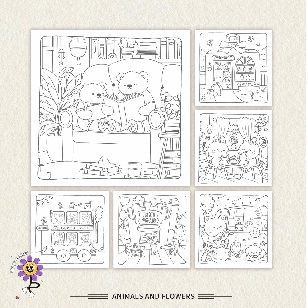 Car with Flowers Colouring Book - 30 Sheets Adult Colouring Book, 100gsm8.3x 8.3 inch, Drawing Book, Birthday Gift, Holiday Part