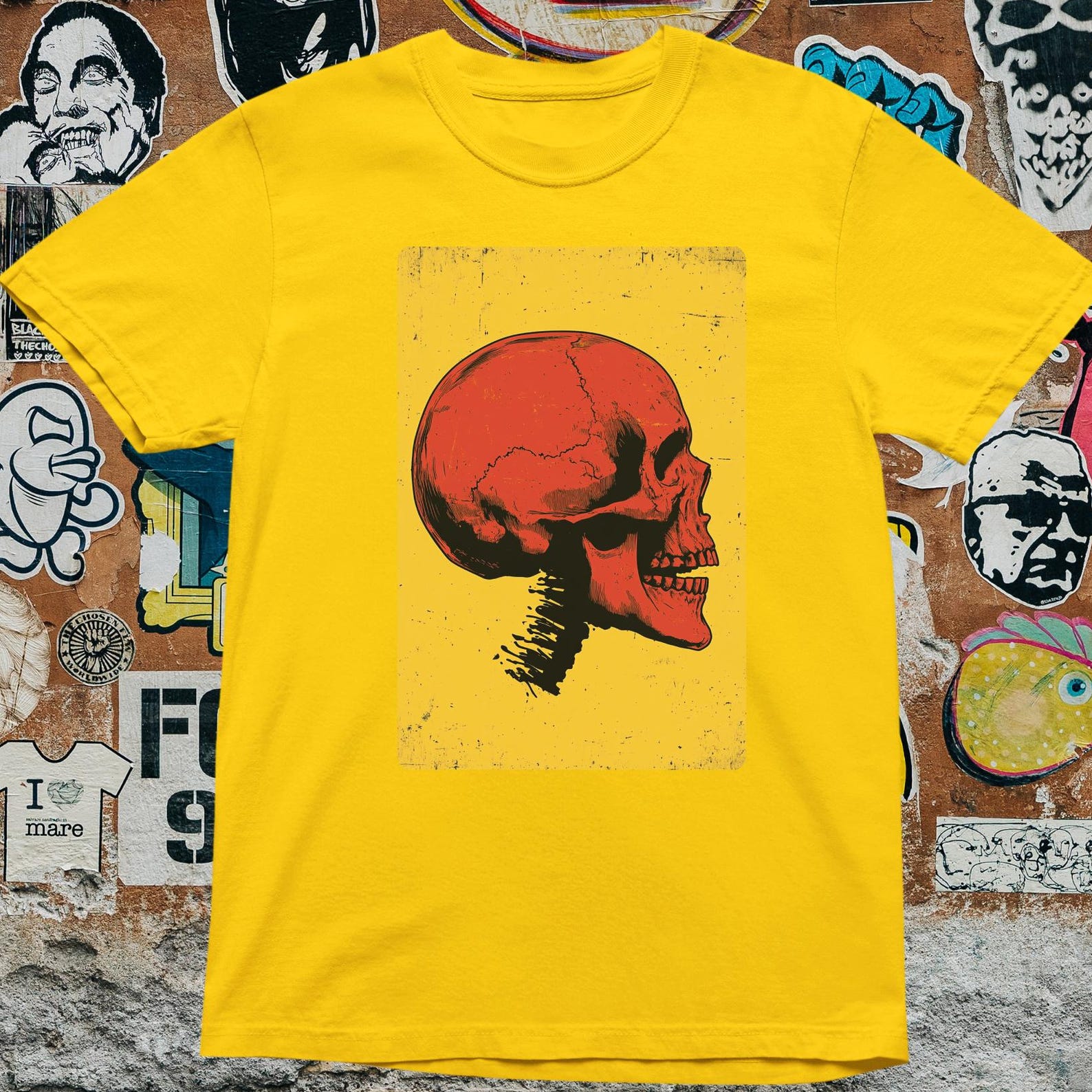 Vintage Red Skull T Shirt – Gothic Retro Grunge Graphic Tee – Horror S