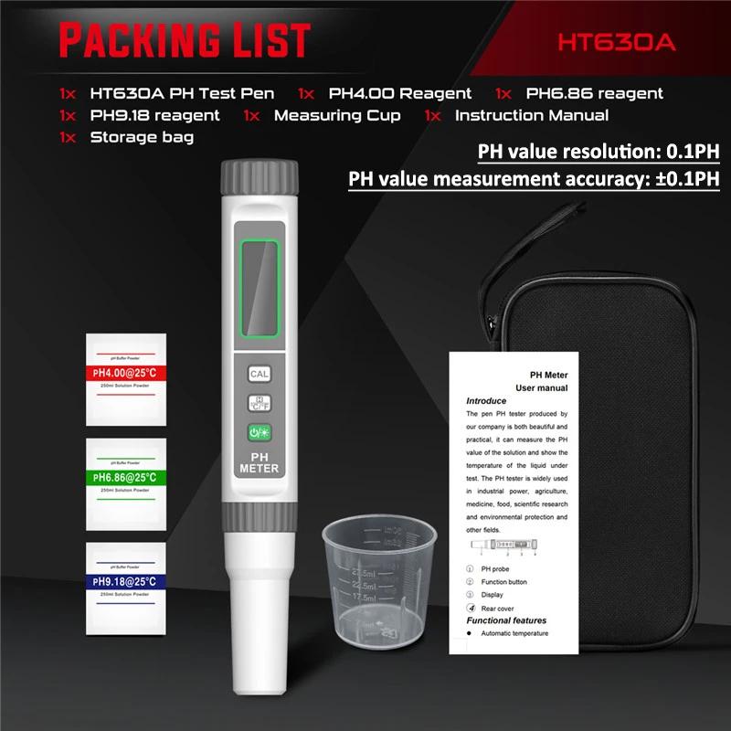 

HT630A/B High Precision PH Meter Temperature Meter With Backlight Data Hold Digital Water Quality Monitor Tester for Aquariums