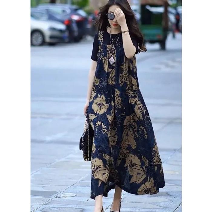 Dress new summer temperament loose and thin suspender printing loose meat covering long fashion skirt tide M