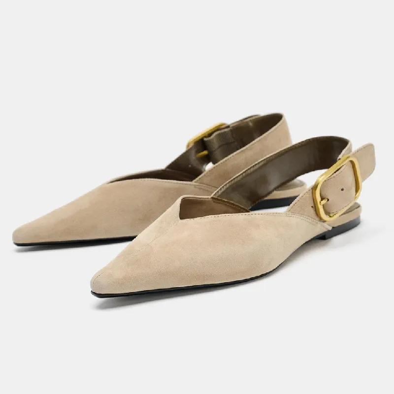

Retro Brown Faux Suede Flats for Women Fashion Metal Buckle Design Low Heel Pumps Ladies Comfortable Soft Shallow Shoes 42 хакі
