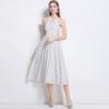Sommer Damen Elegant Neckholder Offener Rücken Tupfen Party Midi Kleider