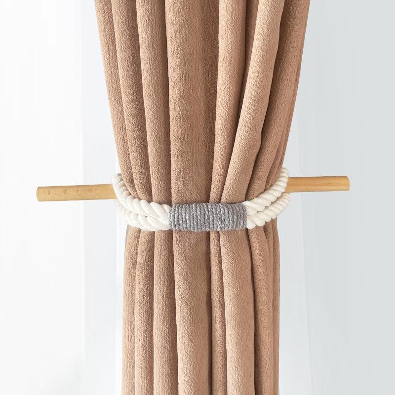 1Pcs Simple Curtain Binding Rope Solid Wood Stick Thick Cotton Rope Hemp Rope Bedroom Living Room Decoration Curtain Buckle
