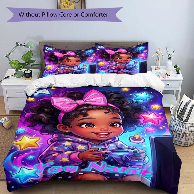 3pcs Custom Name Stars Adventure Bedding Set Printed Bedding Set Duvet Cover Closure Includes 1 Duvet Cover & 2 Pillowcases Bedroom Decor