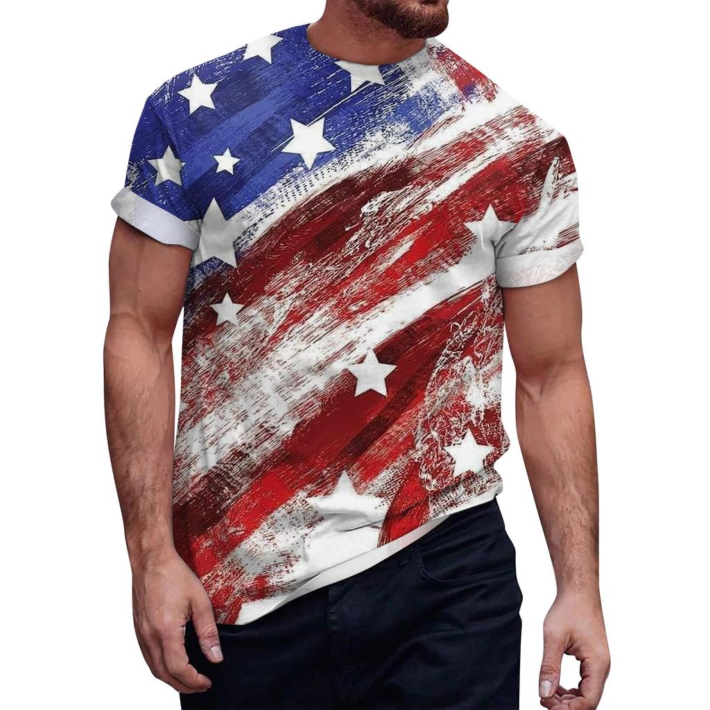 Letní Pánská Trička s Krátkým Rukávem s Módním Ležérním 3D Potiskem s Kulatým Výstřihem