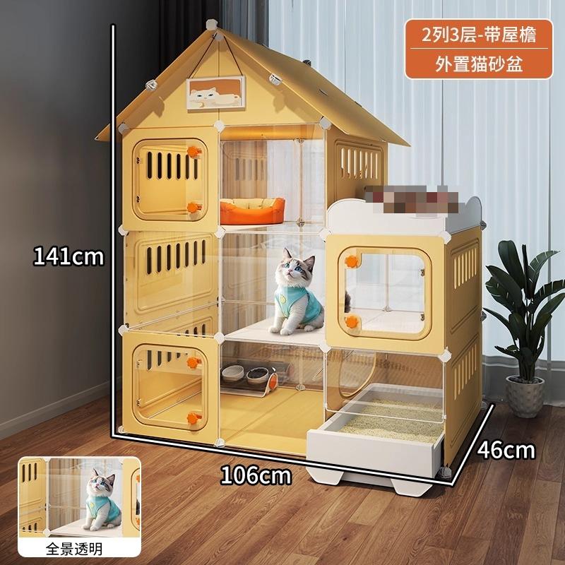 Villa Transparente para Gatos Caja de Arena Extra Grande Inodoro Interior Configuración de Una Habitación Un Salón Jaula para Gatos Hogar Espacioso Sistema de Residencia para Mascotas