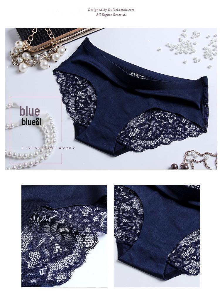 

Японское кружево, ледяной шелк, трусики бесшовные со средней посадкой - Большой размер, дышащие, ластовица из чистого хлопка L