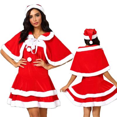 Fashion Dress Women Christmas Dress Women With Hat + Cloak Red Set Robe Xmas Party Cosplay Dresses