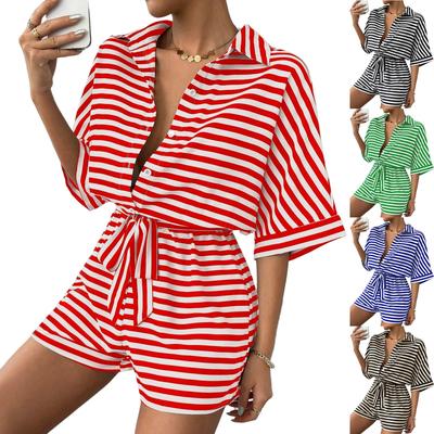 Women's Comfortable Casual Jumpsuit Short Sleeve Top Sweater Jumpsuit Shorts