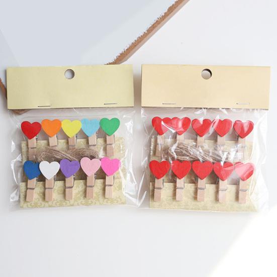 10/20Pcs Wooden Clothespin with Rope Home Classroom Photo Picture Hanging Love Heart Clip Heavy Duty Sock Towel Sheet Laundry Clothing Peg