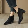 Krazing Pot Cow Leather Sheep Suede Winter Pointed Toe Med Heels Modern Boots Women Slip On Ankle Boots