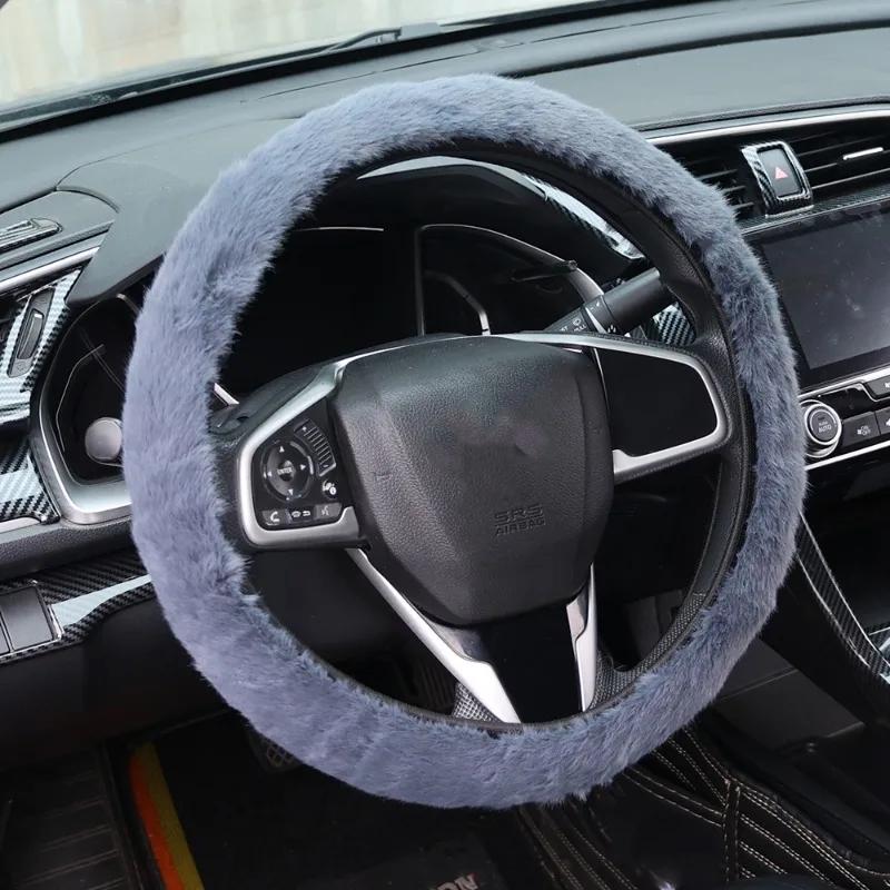 Car Plush Steering Wheel Cover No Inner Ring Winter Warm Soft Non-slip Steer Wheel Protector 37-39cm Steering Wheel Accessories