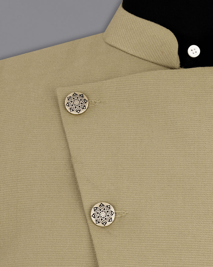 Sandrift Beige Cross Placket Bandhgala Blazer