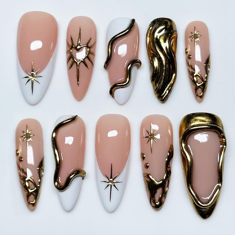 24Pcs Black Y2K Long Almond Fake Nails With Diamond Butterfly Design Wearable Press On Manicure Tips