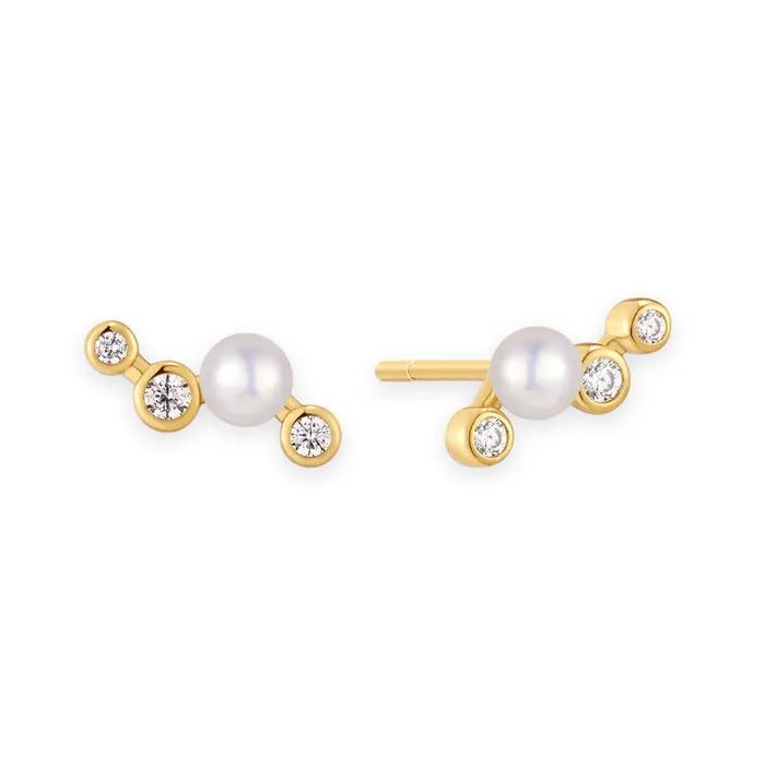 Gold Zigzag Shell Pearl 925 Silver Stud Earrings E074-11G.