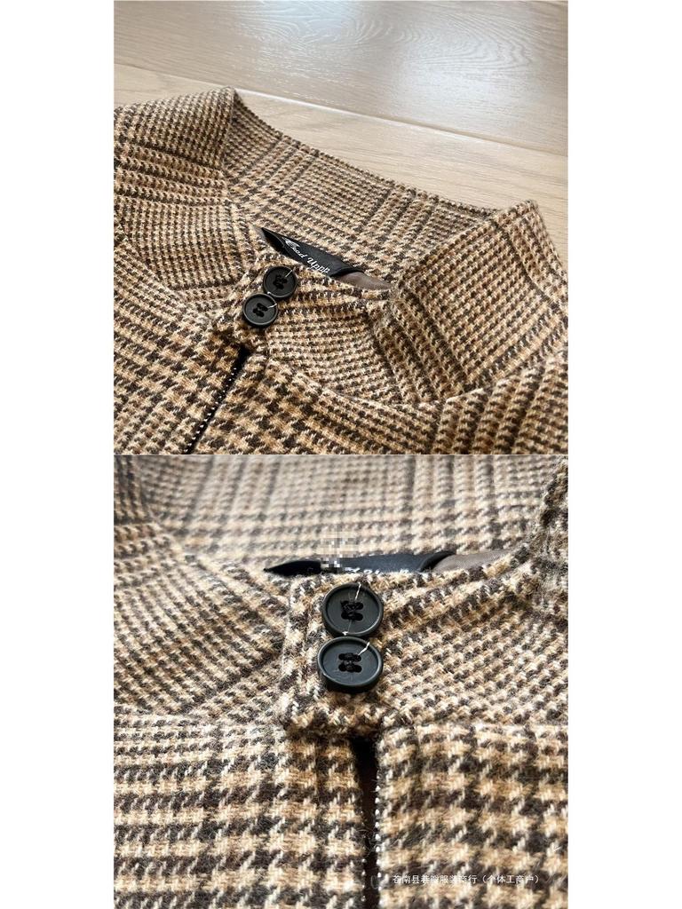 Premium Prince of Wales Check Harrington Jacket - 50% Wool Blend, Clean Fit, Short & Wide Coat