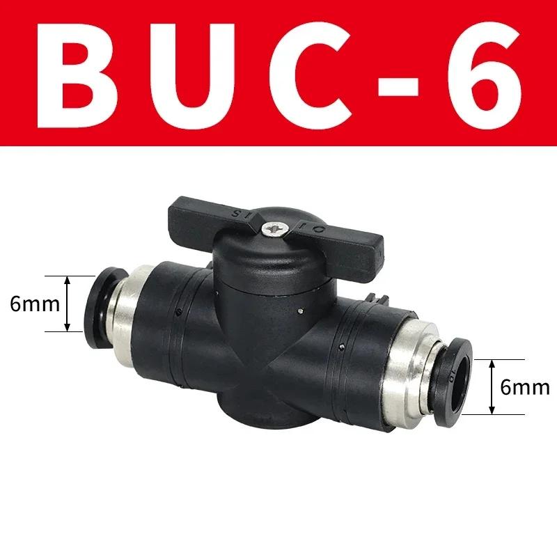 BUC-6 Black Pneumatic Quick Coupling Manual Valve Steering Switch Manual Ball Valve Air Hose 4 6 8 10 12mm