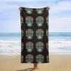 Day of The Dead Kitty Cat Sugar Skull Beach Towel, Cute Oversized Quick Dry Absorbent, Sand Free Lightweight Travel Pool Mat