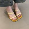 Fashion Square head one belt wedge cool drag summer new outward wear temperament open toe with skirt high heel sandals women