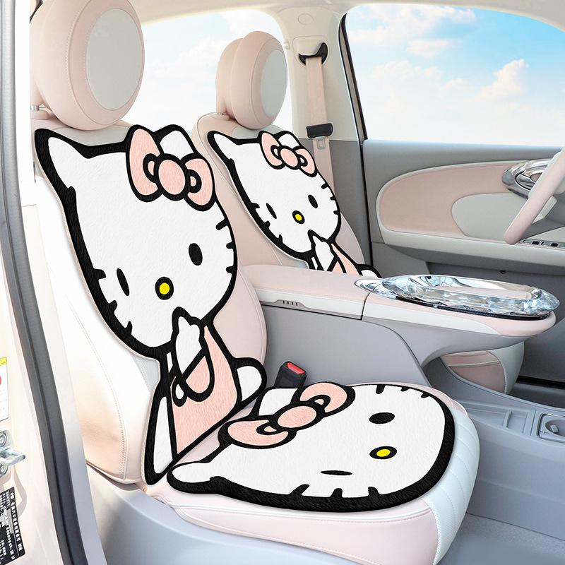 Hello Kitty Universal Car Short Plush Cushion Cartoon 3D Shaped Winter Five Seat Cover Car Soft Cushion for Car Interior Decor