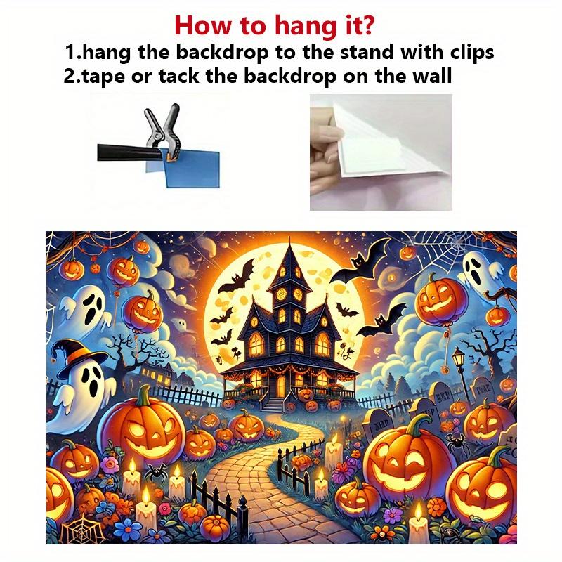 2D flat 8x6 feet Halloween background banner - Haunted house with pumpkin lanternszyc