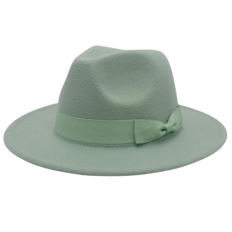 Europäischer und amerikanischer Stil Jazzhut Herbst und Winter Hut mit großem Schirm Mode Schleife Flacher Rand Zylinderhut Herren und Damen Wollfilzhut