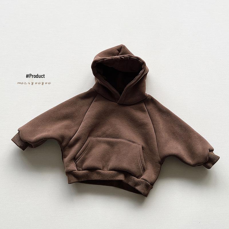 2025 Kids' Thick Fleece Hooded Sweatshirt - Autumn/Winter Korean Style for Boys & Girls