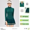 Women's Slim Fit College Style Tennis Set: Long Sleeve Top & Striped Pleated Skirt