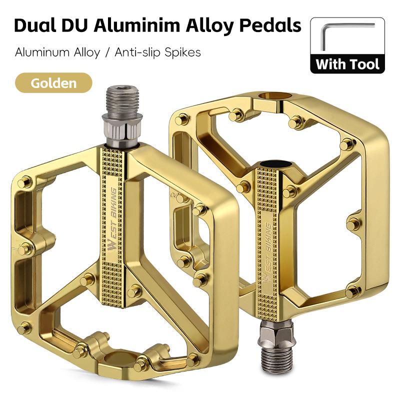 WEST BIKING Durable Aluminum Alloy Dual-DU Bearing Bicycle Pedal Anti-slip Smooth Widen Tread Mountain Road Bicycle Pedal
