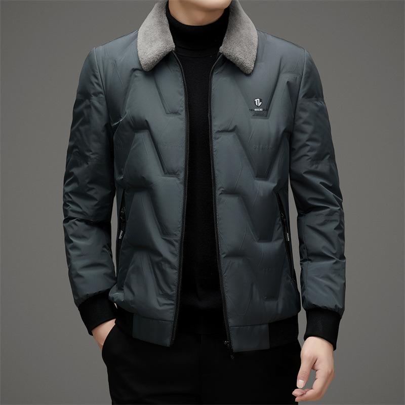 Herren Daunenjacke Herbst und Winter Neuer Stil Abnehmbarer Wollkragen Lässige Warme Daunenjacke für Herren