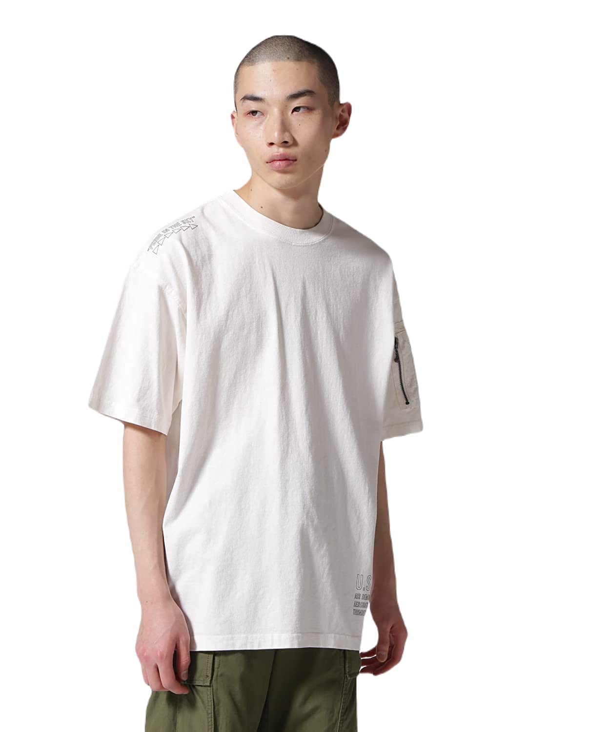 AVIREX FADE WASH CIGAR POCKET T-SHIRT men s L 033 off white 783-3134051