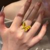 Antique gold craftsm Female Ring fashion retro brushed butterfly flower asymmetrical rings for women exquisite jewelry gift