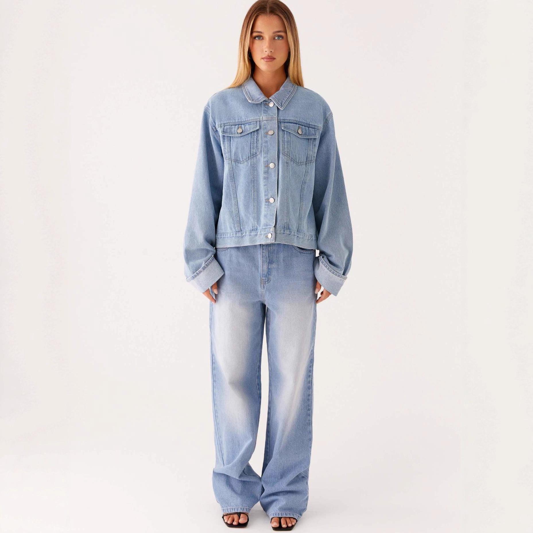 

European Lapel Casual Women’s Denim Jacket Medium