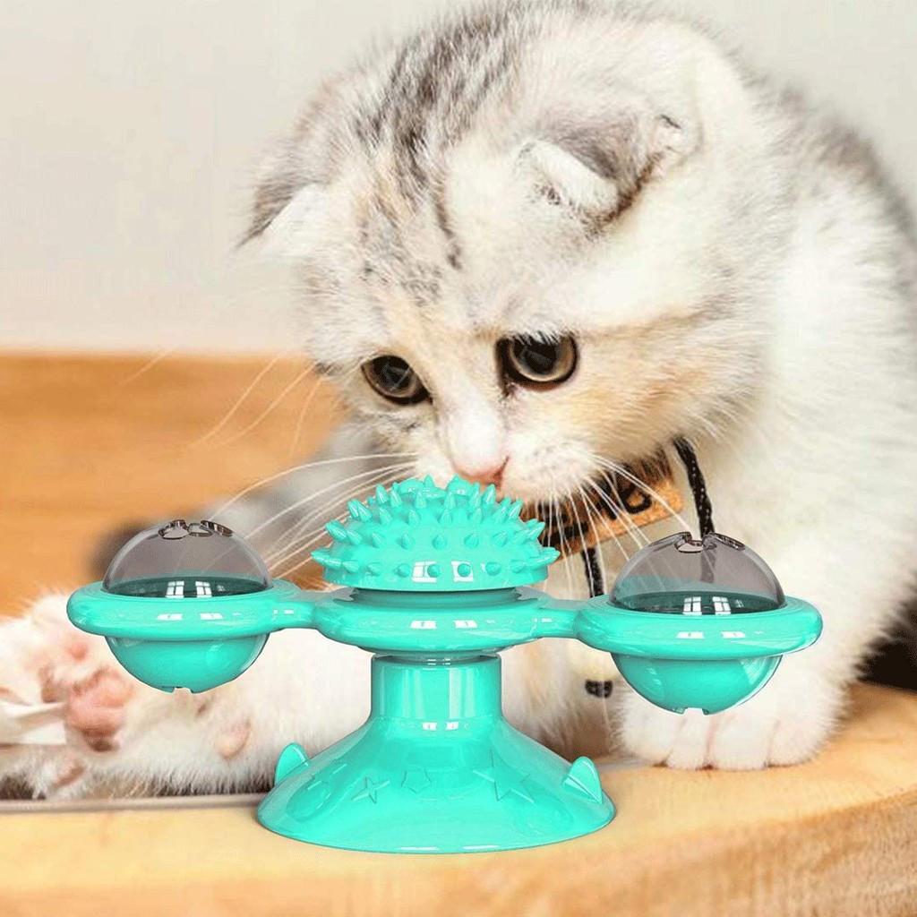 

Windmill Toy Turntable Teasing Pet Toy Scratching Tickle Cats Hair Brush One Size циан