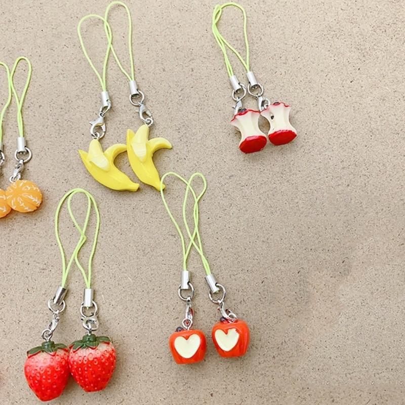 Multi Color Phone Lanyard Fruit Shapes Pendant Wrist Strap Detachable Phone Chains Keyring Portable Accessory for Women