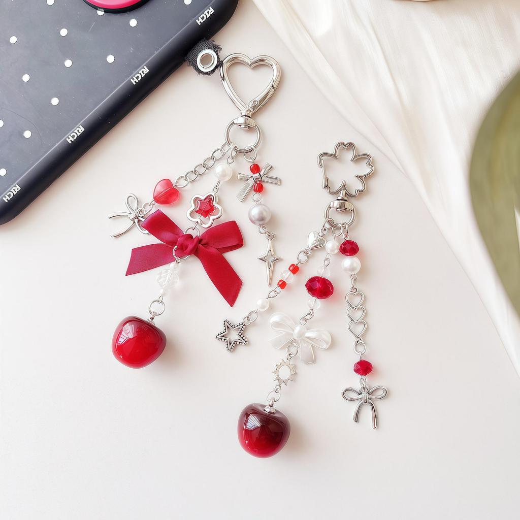 Cute Cherry & Strawberry 3D Alloy Keychain Pendant for Backpacks