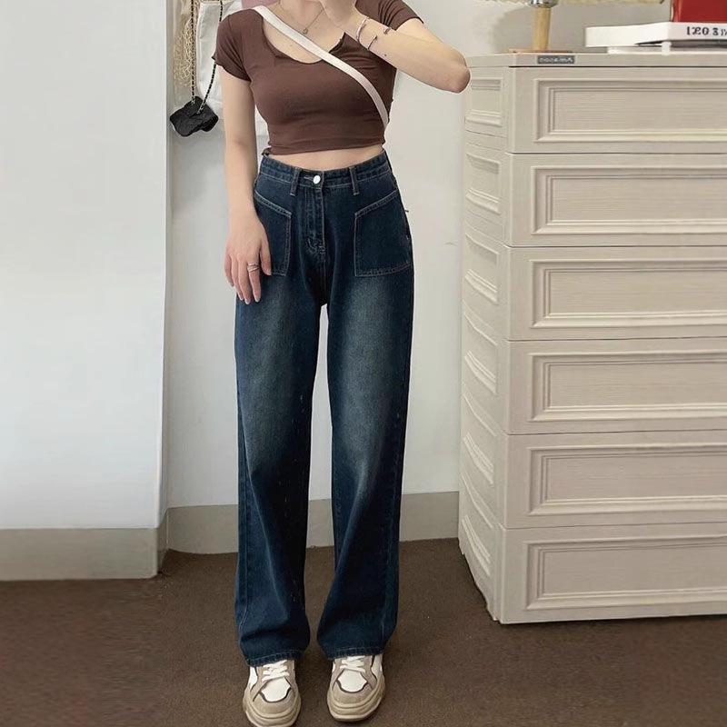 

2005 Women s High Waist Straight Leg Retro Jeans – Plus Size, Loose, Slimming Wide Leg Pants for Spring & Autumn Large