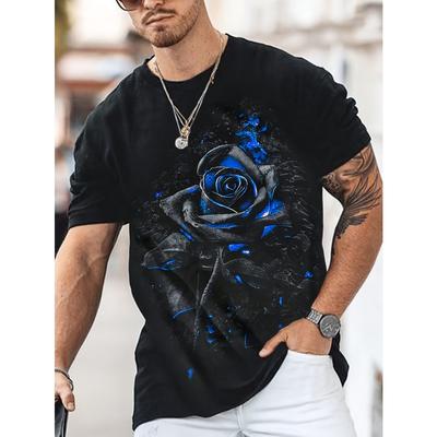 Men's T-shirt Rose 3D Printed Short Sleeve Tops 2024 Summer New Men's Clothing Fashion Casual Unisex Tops Tees