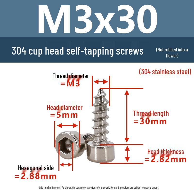 304 Pan Head Self-Tapping Coarse Thread Screw M1.7-M6 with Hex Socket