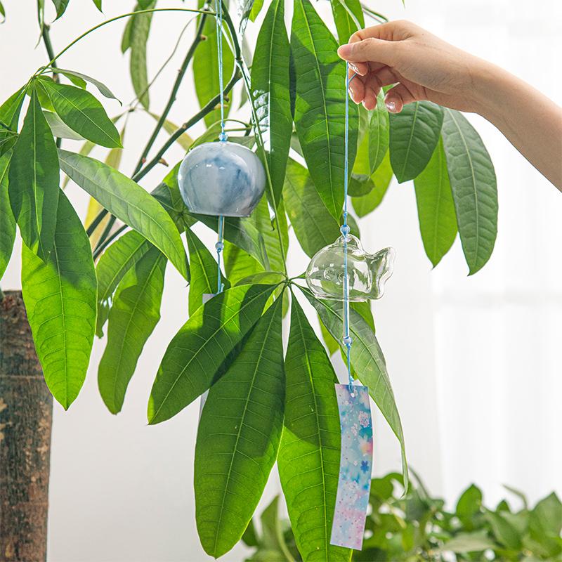 Japanese Wind Chimes Marble Texture Glass Wind Bells Handmade Pendants for Birthday Gift Outdoor Home Garden Decoration Wall Art