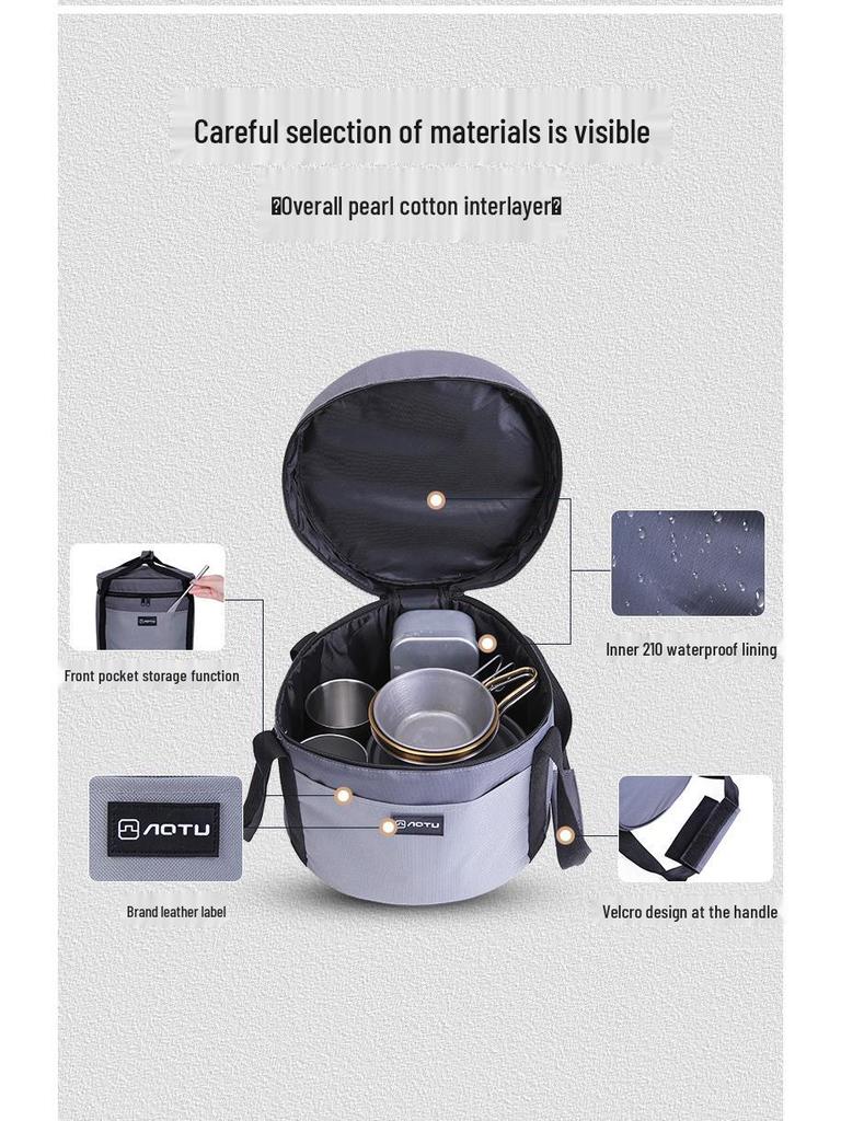 Large Outdoor Cookware & Tableware Set with Anti-Collision Gas Canister Storage and Insulated Picnic Handbag