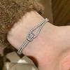 Crystal Knot Cuff Bangles Double Layer Rhinestone Bracelet Simple Cross Wide Open Bangle  Women