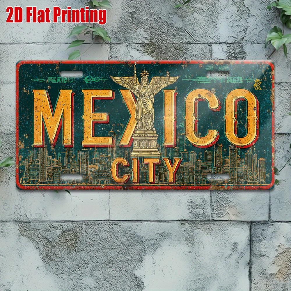 Mexico City Metal License Plate - Retro Mexican Capital Wall Decor With, Durable Aluminum Sign for Garage, Cafe, Home, Office -
