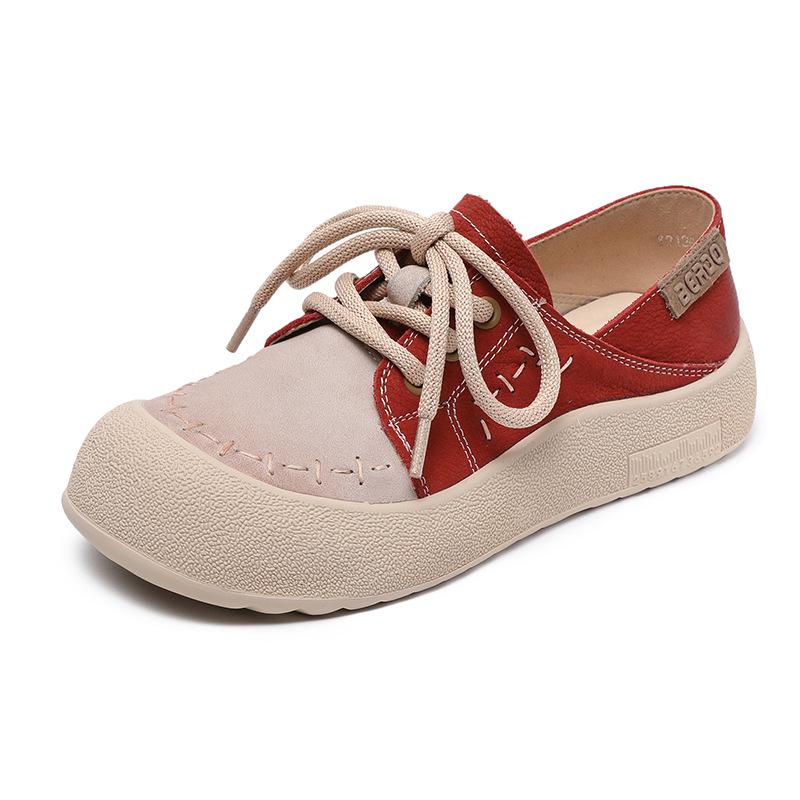 Johnature Dámské boty z pravé kůže, mix barev, kulatá špička, šněrovací, s měkkou podrážkou, ploché boty